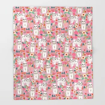 

Shih Tzu florals love gift for dog person pet friendly portrait dog breeds unique small puppy Throw Blanket