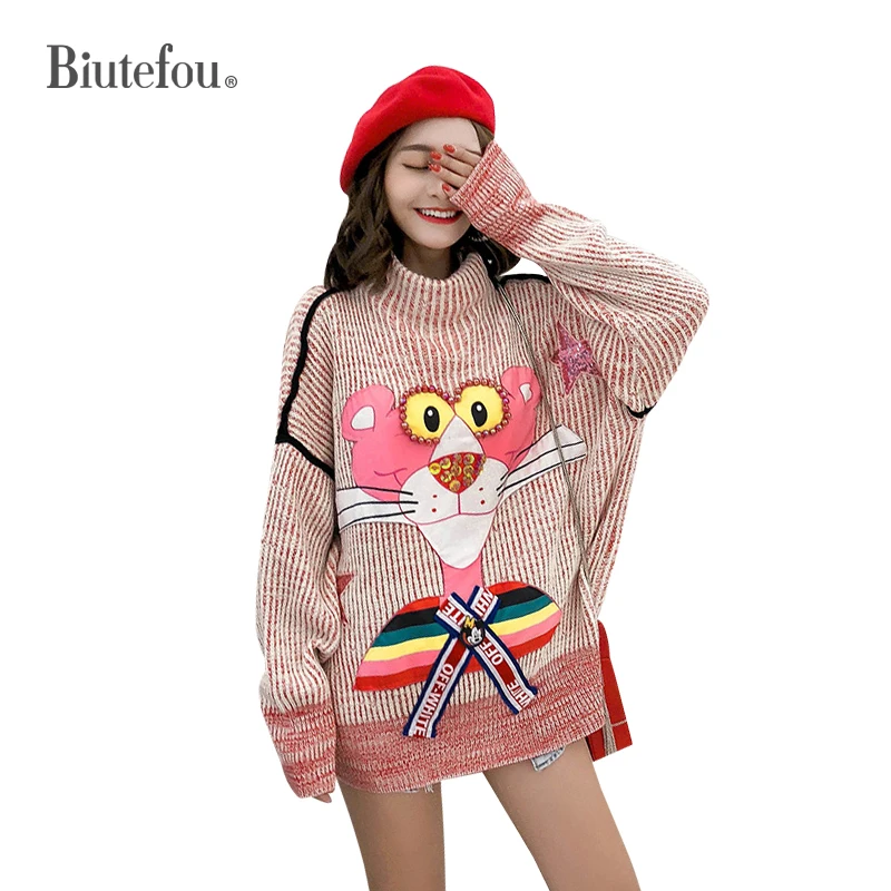 

2019 Autumn turtleneck sweaters patch designs beading tops women long sleeve sweaters