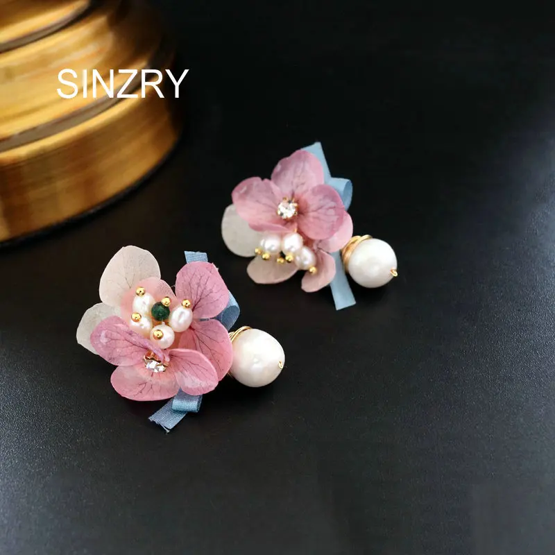 SINZRY/Популярные оригинальные серьги-гвоздики ручной работы в виде цветка с натуральным пресноводным жемчугом, Супер элегантные креативные серьги для женщин