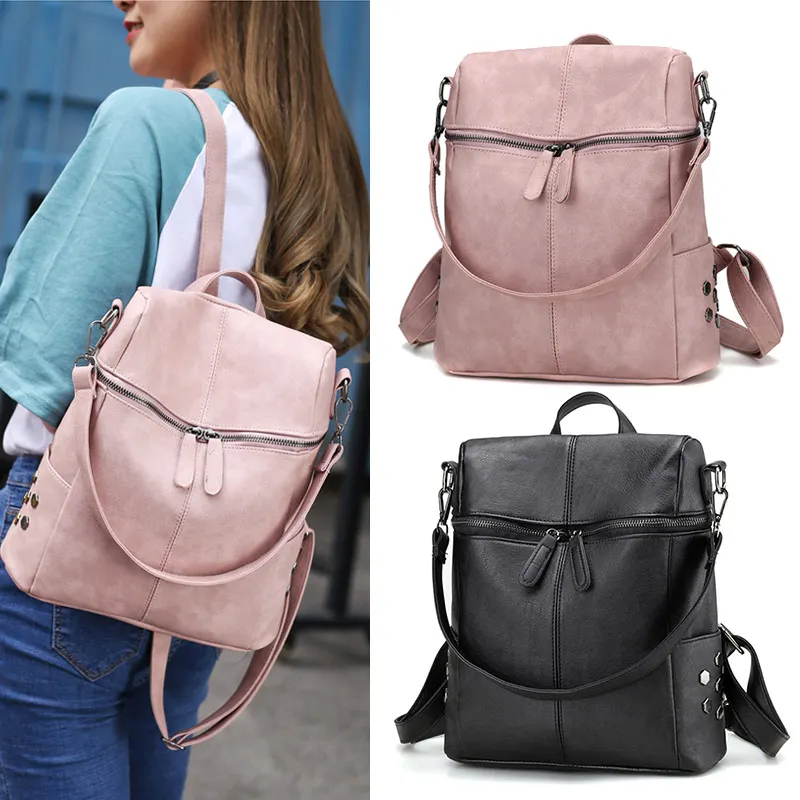 

Women Lady Girl Backpack School Bag PU Leather Zipper Fashion For School Travel New