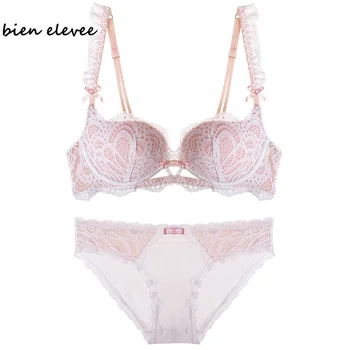 

Women bra Set Floral Lace small chest Push Up bra sexy underwear embroidery lace bra lingerie suit 3/4 Cup