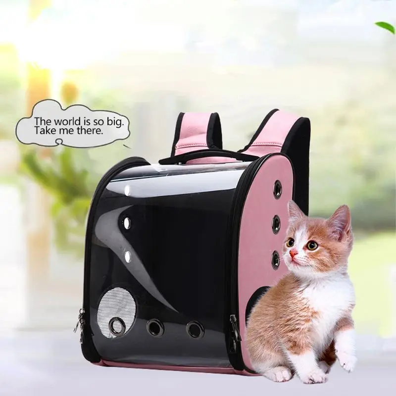 

Cat Backpack Carrier Portable Traveler Handbag for Pet Small Dog with Space Transparent Vision Cushion-Mat