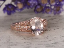 MYRAY 14k Rose Gold 8x10mm Oval Natural Pink Morganite Gemstone Antique Diamond Engagement Ring Wedding Anniversary Women Rings