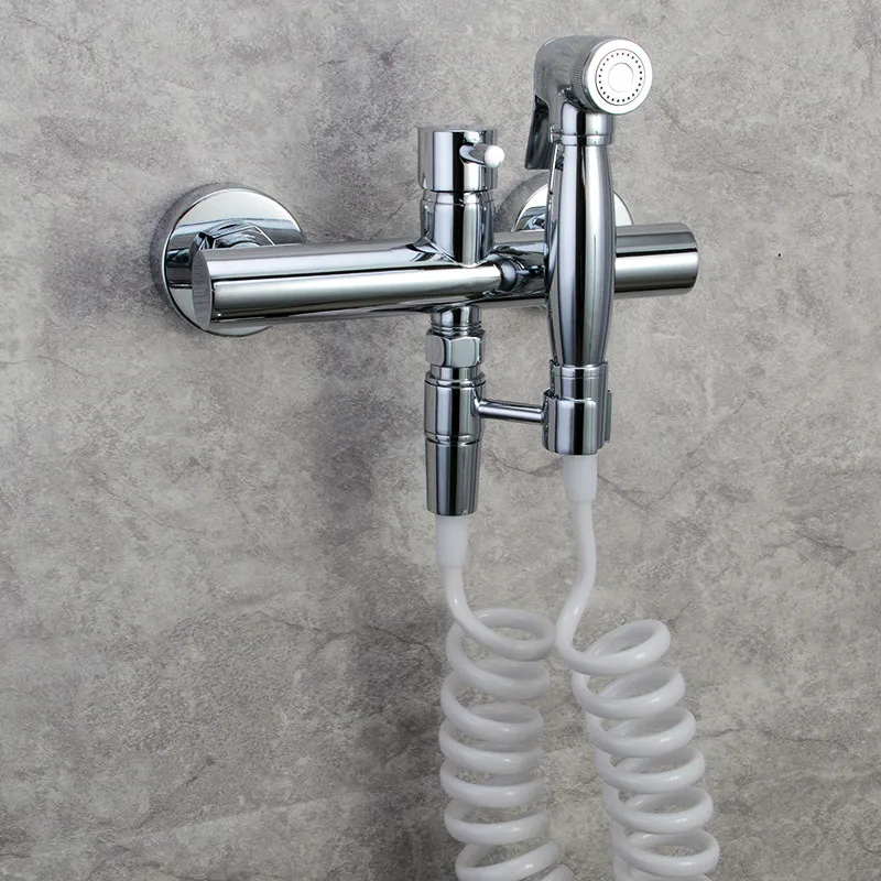 

Cold and Hot Bidet Bathroom Shower Toilet Jet Cleaner Brass Single Handle Wall Mount Faucet Don't Need to Drill Holes