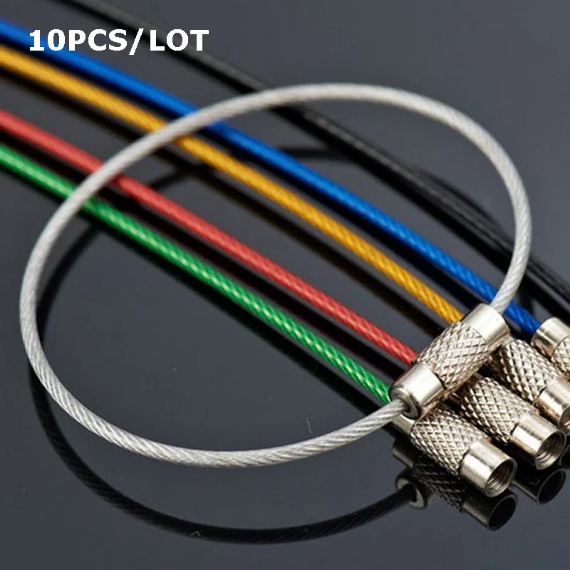 

10Pcs Multi Tools Stainless Steel Wire Ring Rope Keychains Screw Locking EDC Carabiner Cable Ring Keyring for Outdoor Hiking