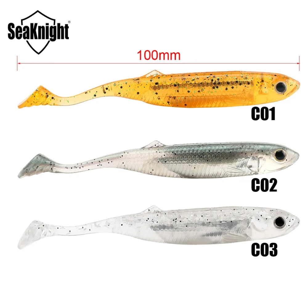 SeaKnight SL004 4PCS/Lot Soft Lure 6g 100mm 3.94in Soft Bait T Tail Simulation Fish Scales Fishing Lure 3D Eyes Fishing Tackle