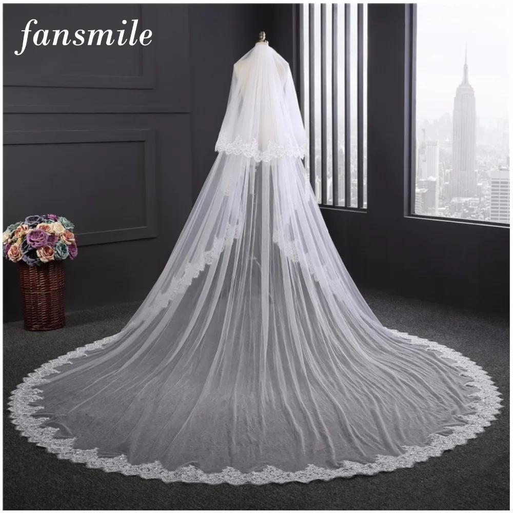 Fansmile 3 5 М платье белого цвета и слоновой кости собор Свадьба длинная кружевная