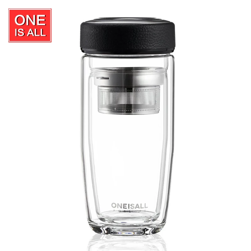 

Oneisall Double walled Glasses Bottle with Tea Infuser Tea Glass Tumbler Drink Bottle Coffee Glass with Lid Water Tumbler