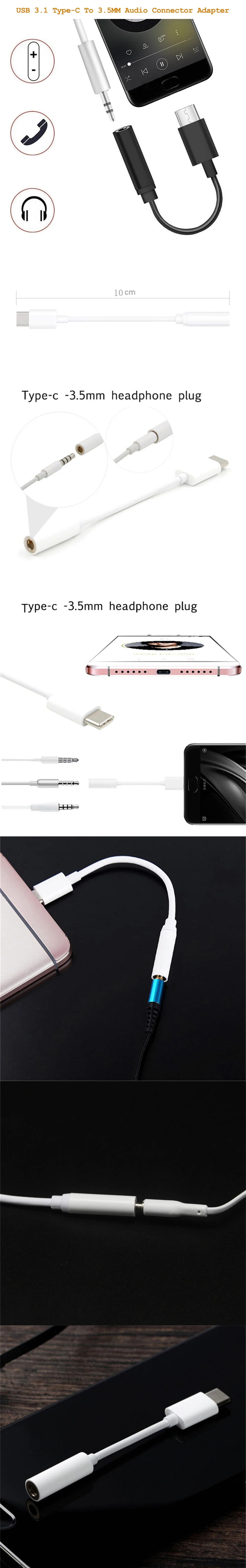 Minismile USB 3.1 Type-C to 3.5mm Stereo Audio Earphone Adapter Cable for Huawei