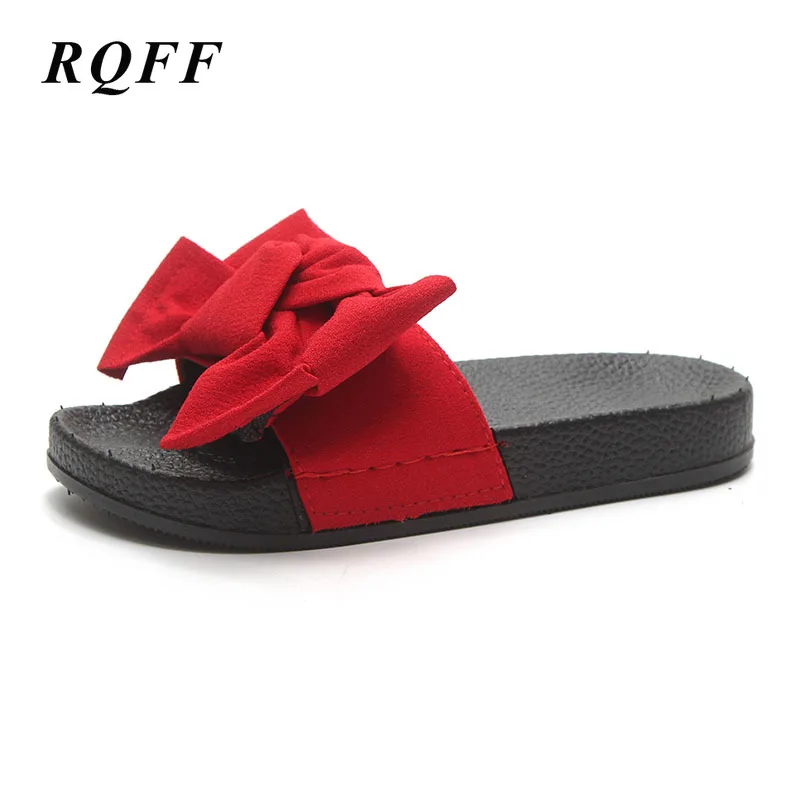 

Shoes Woman Black Green Red Pink Slippers Ladys Flat Heels Sandals Peep Toe Bowknot Platform Slides Summer Outside Footwear