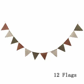 

12pcs/Chain Jute Flags Retro Bunting Printed Slinger DIY Home Decoration Linen Pennant Banner Wedding Church Xmas Decor Confetti