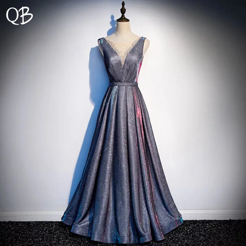 

Vintage A-line V-neck Backless Sequins Tulle Crystal Beaded Evening Dresses 2020 New Fashion Formal Evening Gowns XH460