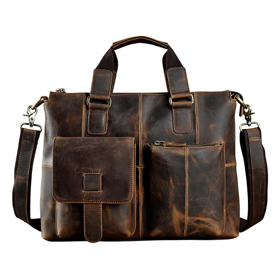 

Genuine Leather 14' Business Briefcase Portfolio Top-Handle Pack Men's Handbag Men Crossbody Shoulder Bags Male Messenger Bag