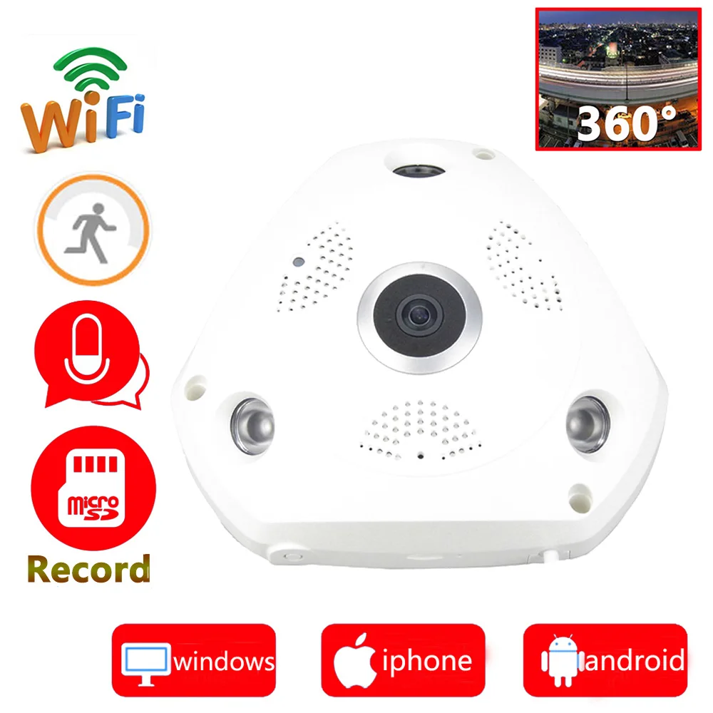 Панорамная камера видеонаблюдения 720p HD Wi Fi беспроводная с поддержкой micro sd