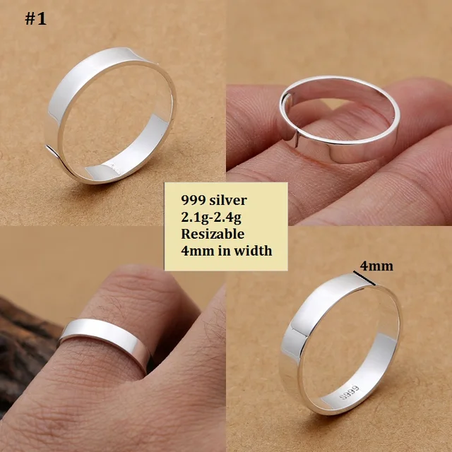 Handmade 999 Silver Ring Real Solid Pure silver Ring Resizable 100 999