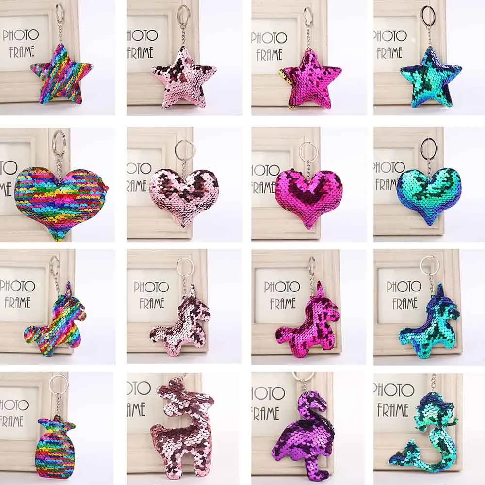 

iMucci Cute Star Unicorn Mermaid Keychain Glitter Pompom Sequins Key Chain Gifts for Women Car Bag Accessories Key Ring