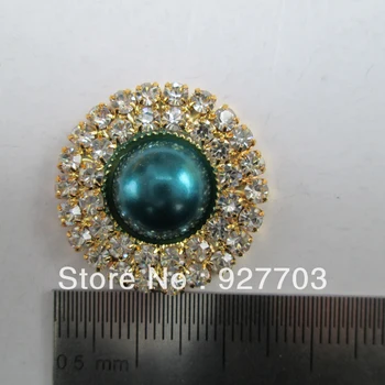 

(CM340 25mm)50pcs Dark Green Pearl Rhinestone Crystal Embellishment Without Loop Gold Plated