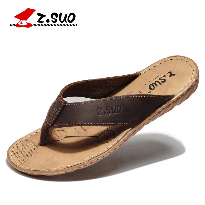

Z.suo Brand 2019 Plus Size Brand Design Men Flip Flops High Quality Leather Slippers Summer Cool Sandals Pantufa Zapatos Hombre