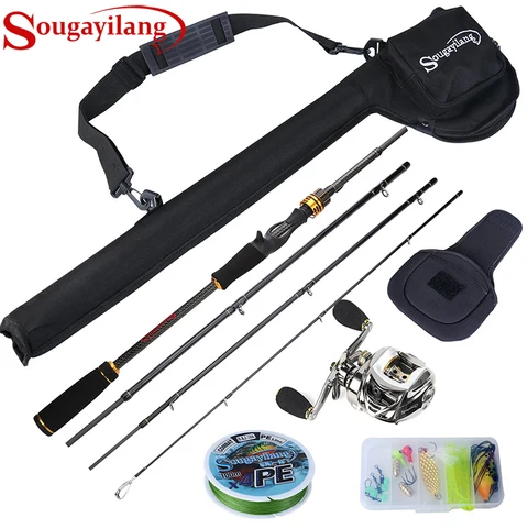 Carretel de Pesca de Arremesso Equipamento de Pesca Vara de Pesca com 11 + 1bb Sougayilang Cobra Combinação Água Salgada Ferramentas Kit Conjunto 1.8 m 2.1