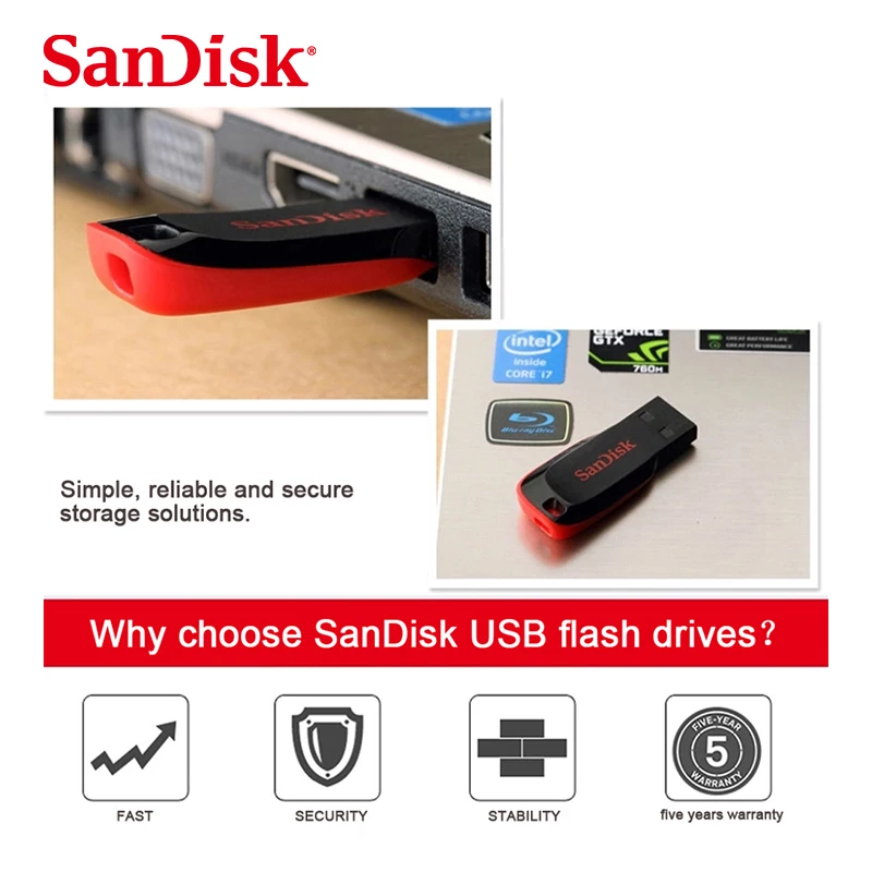 USB флеш-накопитель SanDisk CRUZER BLADE CZ50 USB 2,0 128 г 64 г 32 г 16 г 8 г 4 г мини-накопитель Флешка поддержка официальной проверки