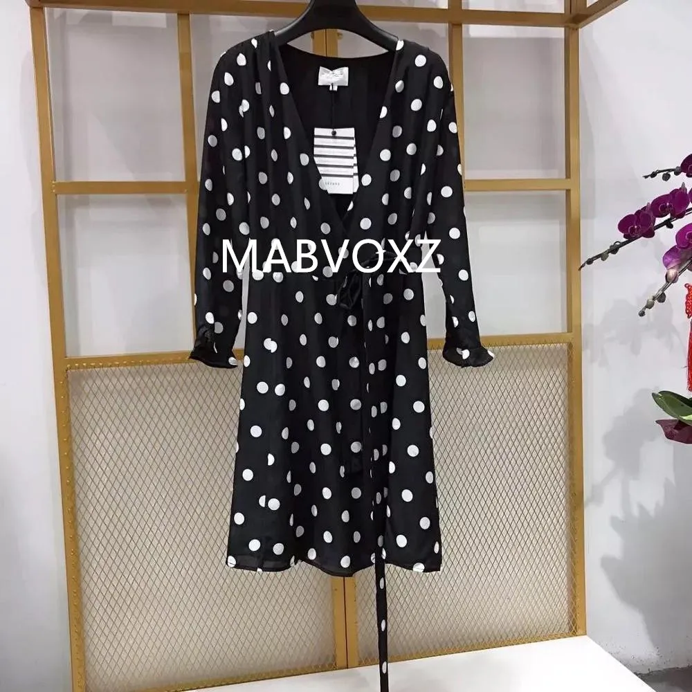 

2019 New Women Wrap Dress Polka Dot Print and Flower Print V Neck Sweet Dress With Belt