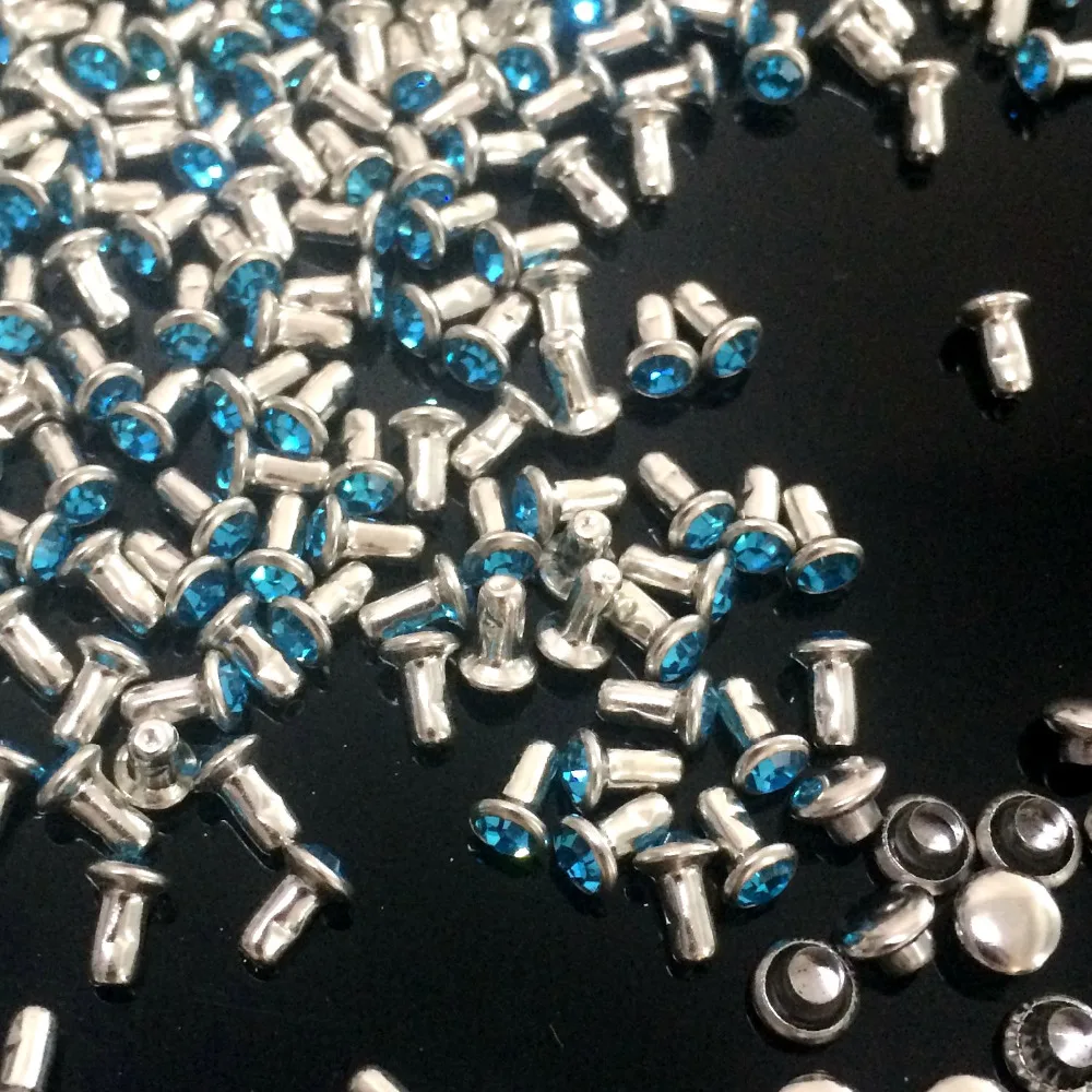 Новое поступление DIY 100 шт. 4 мм синий Ziron CZ+++ Аппаратные средства Заклёпки Аквамарин Кристалл Заклёпки Leather Craft панк заклепки подходят DIY делая