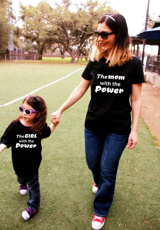 

The Mom with The Power and The Girl with The Power Family Matching Tshirts Mom and Kids T Shirt Mum and Daughter Family Outfits