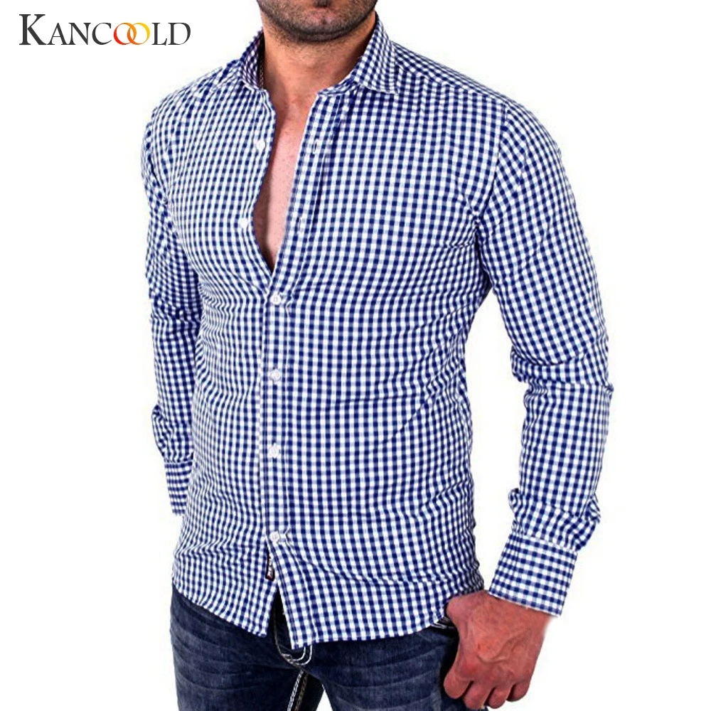 

2017 Bran New Stylish Tops Men's Casual Lapel Plaid Shirts Male Long Sleeve Slim Fit Business Style Cloth Casual Shirt Jy20