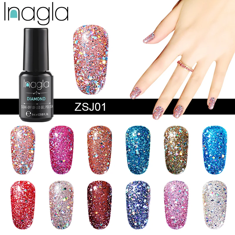 

Inagla 8ML Diamond Nail Gel Glitter LED UV Gel Manicure Shiny Soak Off Gel Varnish Lacquel Vernis Semi Permanent Nail Polish