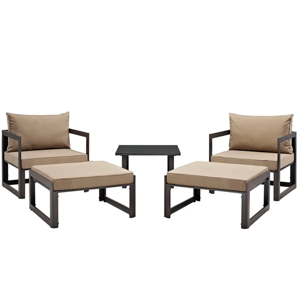 Fortuna 5 Piece Outdoor Patio Sectional Sofa Set , Brown Mocha