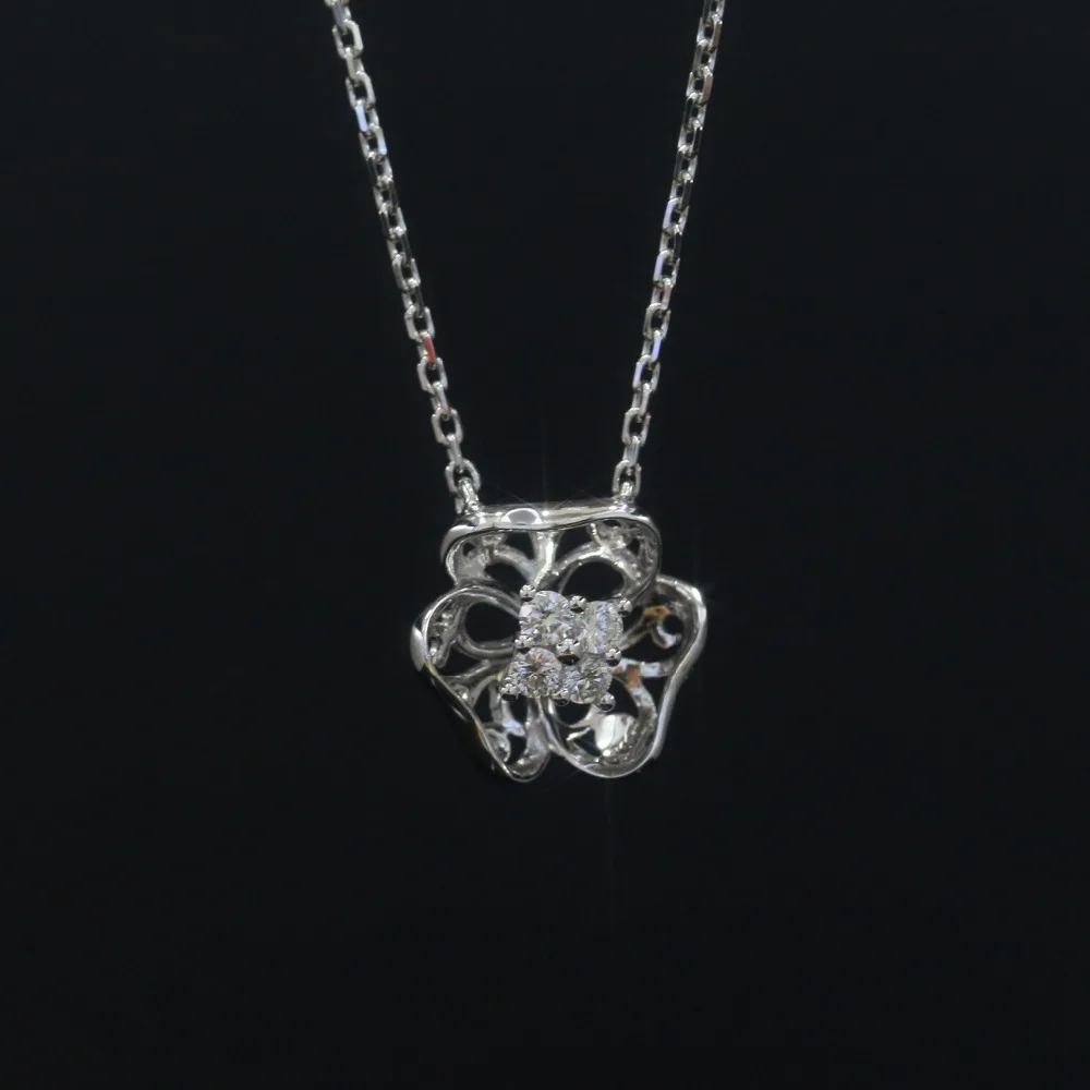 

LASAMERO Halo 0.09CT 18k Gold Round Cut Square Center Pave Set Natural Diamond Necklace Chain Women Fine Jewelry