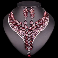 Новые индийские ювелирные наборы Кристалл Свадебные Ювелирные наборы стразы вечерние Свадебный костюм ожерелье серьги наборы для невесты Женщины