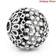 DoreenBeads медные бусины-спейсеры круглый серебристый цветок под старину узор около 17 мм(5/") Диаметр, отверстие: около 3,5 мм, 1 шт