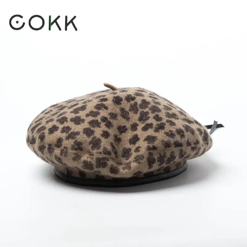 Шерстяной Леопардовый берет COKK женская шапка в Корейском стиле на осень и зиму