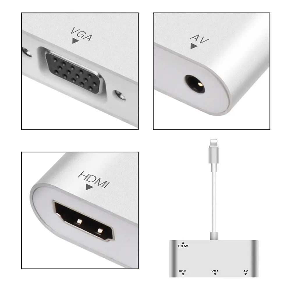 3 в 1 USB аудио адаптер USB для Lightning-HDMI VGA+ видео конвертер Цифровой AV адаптер для iPhone Xmax 8 7 plus iPad Air