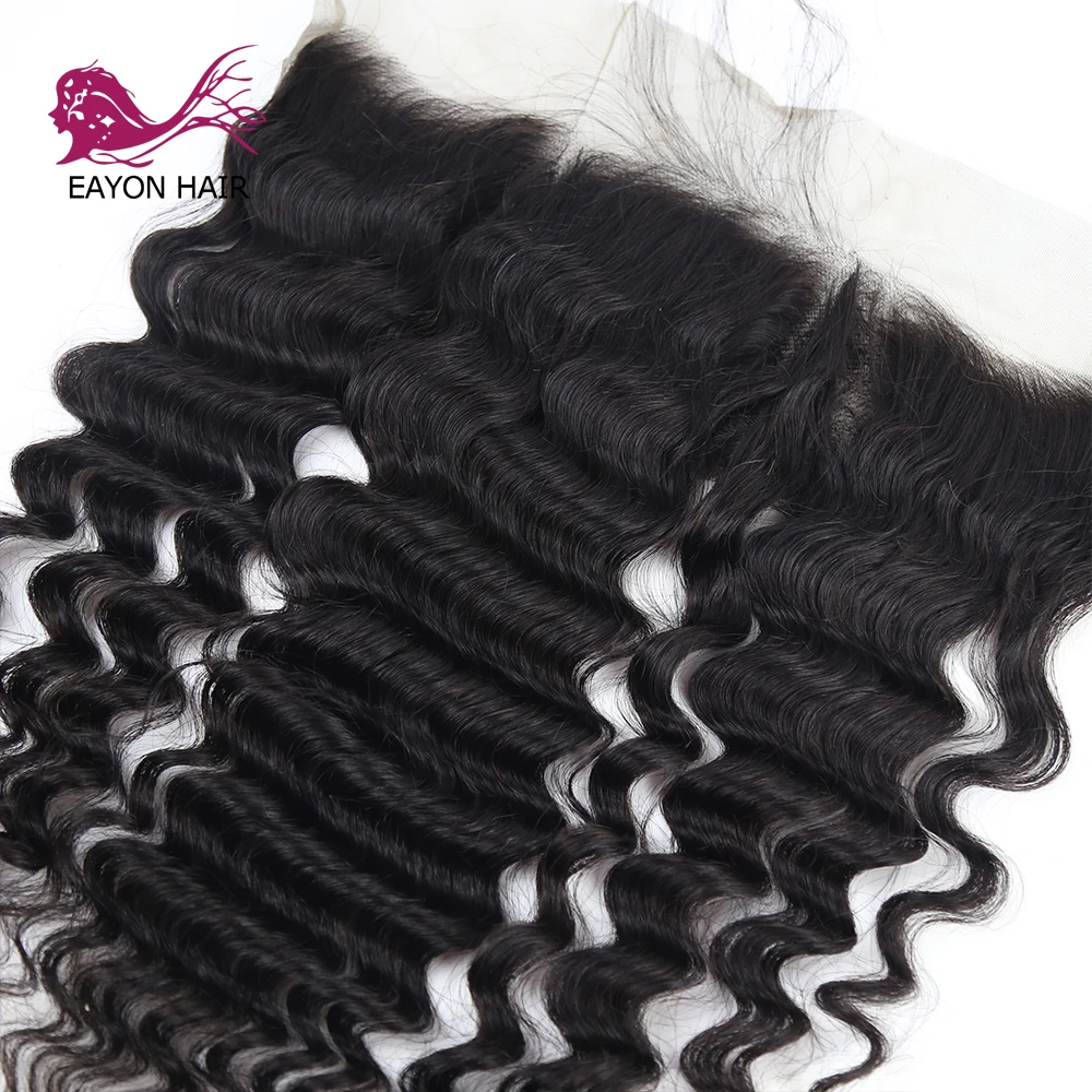 EAYON HAIR Brazilian Deep Wave 13x4 Lace Frontal Closure 100% Remy Human Hair For Women High-end French Lace Color Free Part
