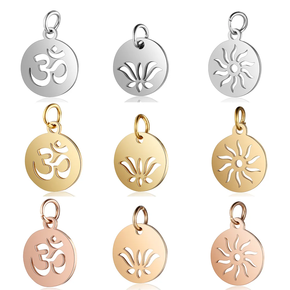 

316L Stainless Steel DIY Jewelry Full Polished Religious OM Lotus Yoga Sun Charms Pendant for Necklace Bracelet Jewelry Making