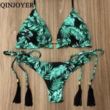 2019 Sexy Halter Swimsuit Women Thong Micro Bikini String Padded Swimwear Brazilian Bikini Bandage Tropical Plant Print Swimsuit 2019 Sexy Halter Swimsuit Women Thong Micro Bikini String Padded Swimwear Brazilian Bikini Bandage Tropical Plant Print Swimsuit