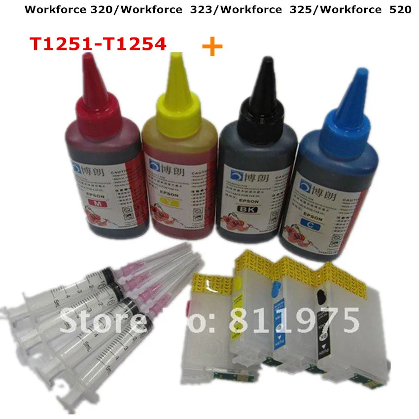 

T1251-T1254 Refillable ink cartridge for EPSON Workforce 320 Workforce 323 Workforce 325 Workforce 520 + for EPSON Dey ink 400ML