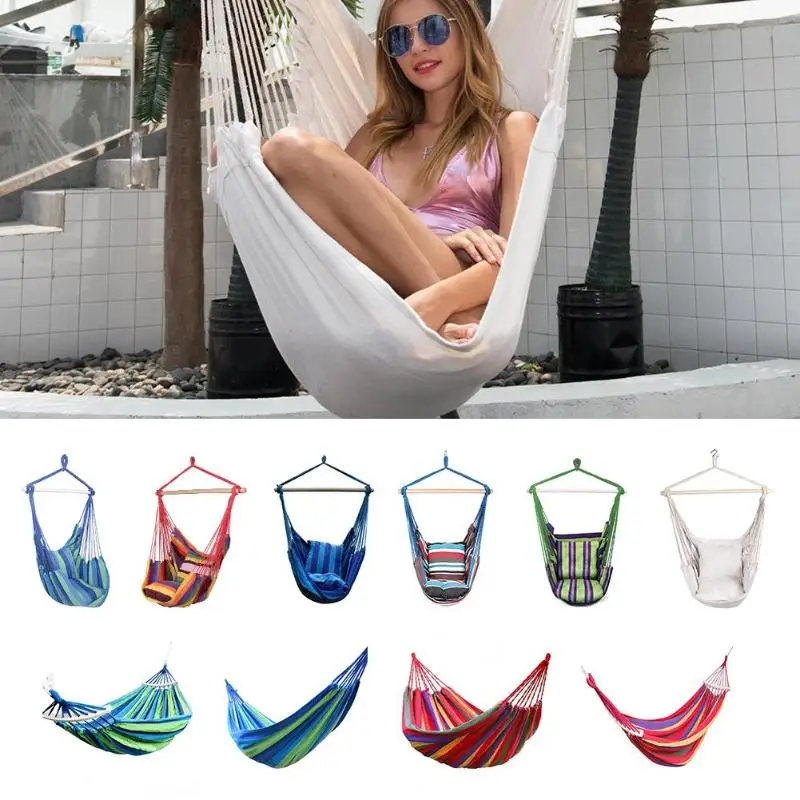 Hammock Chair Hanging Chair Swing With 2 Pillows Outdoor Garden Hammock for Adults Kids Hanging Chair Swing Bed Chair drop ship