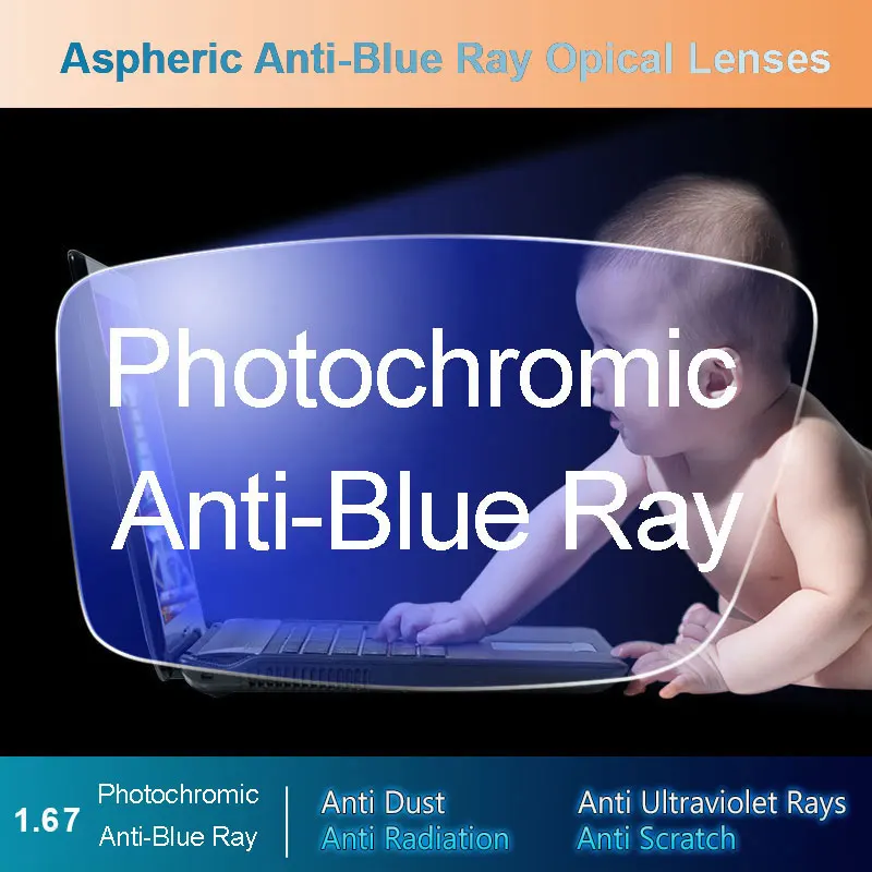 1.67 Anti-Blue Ray Photochromic Men and Women Optical Lenses Prescription Vision Correction Lenses for Digital Devices Photogray 1.67 Anti-Blue Ray Photochromic Men and Women Optical Lenses Prescription Vision Correction Lenses for Digital Devices Photogray