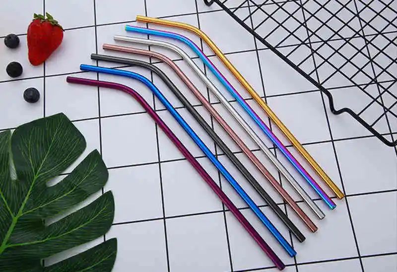 Bent Mix Colors 1000pcs Straight Bent Metal Drinking Straw Colorful Straws Reusable for Party Stainless Steel Bar Accessory - Цвет: Bent Mix Colors