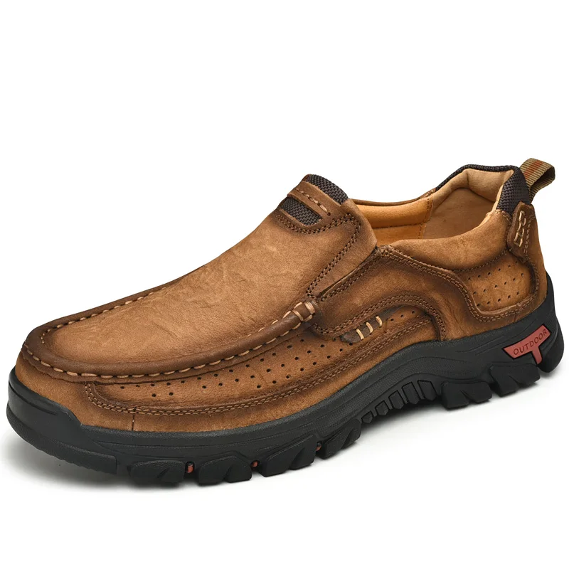 

2019 Autumn Mens Loafers Genuine Leather Casual Shoes Men Moccasin Breathable Men Loafers Designer Soft Fashion Flat Shoes 38-48