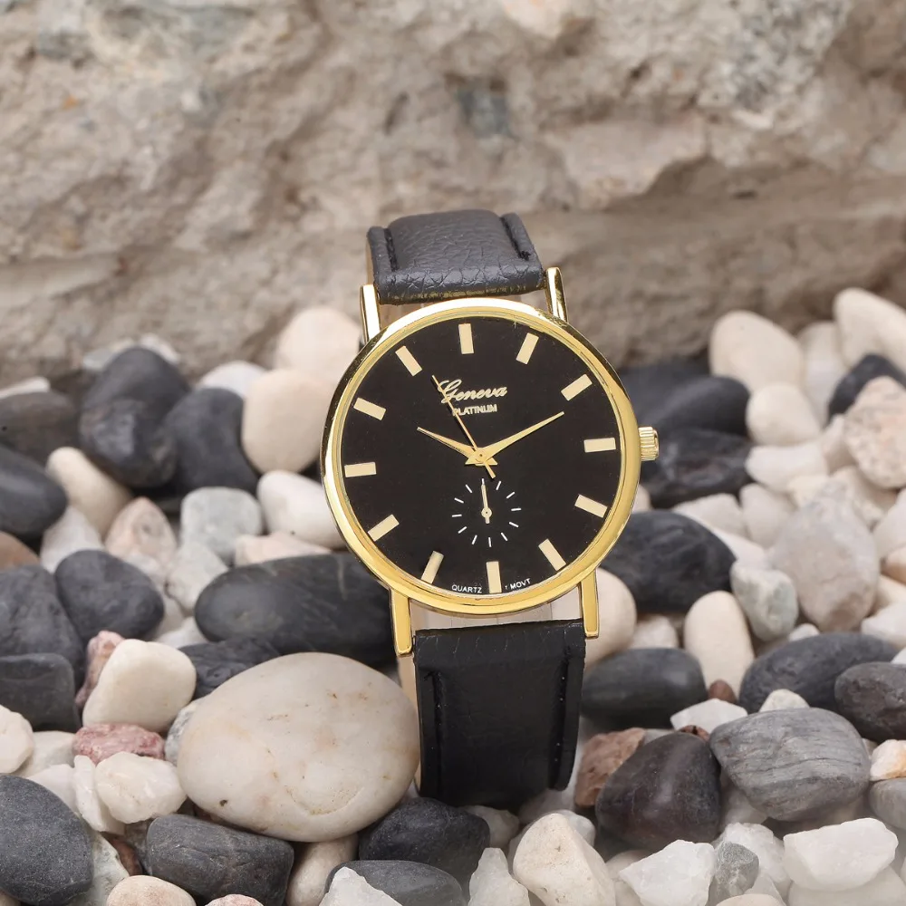 Популярная брендовая Новая акция Женева Часы унисекс модные кожаные Наручные часы для человека Для женщин Повседневные часы 100 шт./лот