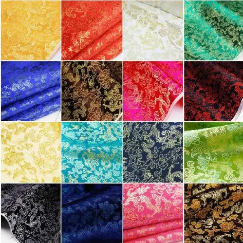 

China Wind! Embroidered brocade fabric, floral, roses, and dragons. 91 cm wide on sale by meter 100 cm