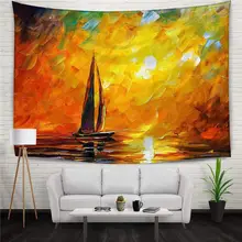 Sailboat on Sunset Light Ocean Digital Printed Hippie Tapestry Bed Wall Decor Hanging Curtains Christmas Gift Banner 130x150cm