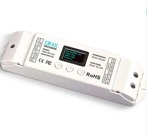 

DMX-SPI-202;DMX-SPI Decoder;16 modes;support WS2801/WS2811/WS2812/WS2812B/TM1804/TM1809/INK1003/1903.etc IC