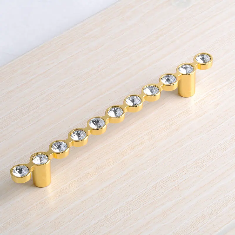 5pcs 128mm K9 Crystal Luxury gold handles Round Diamond Shape