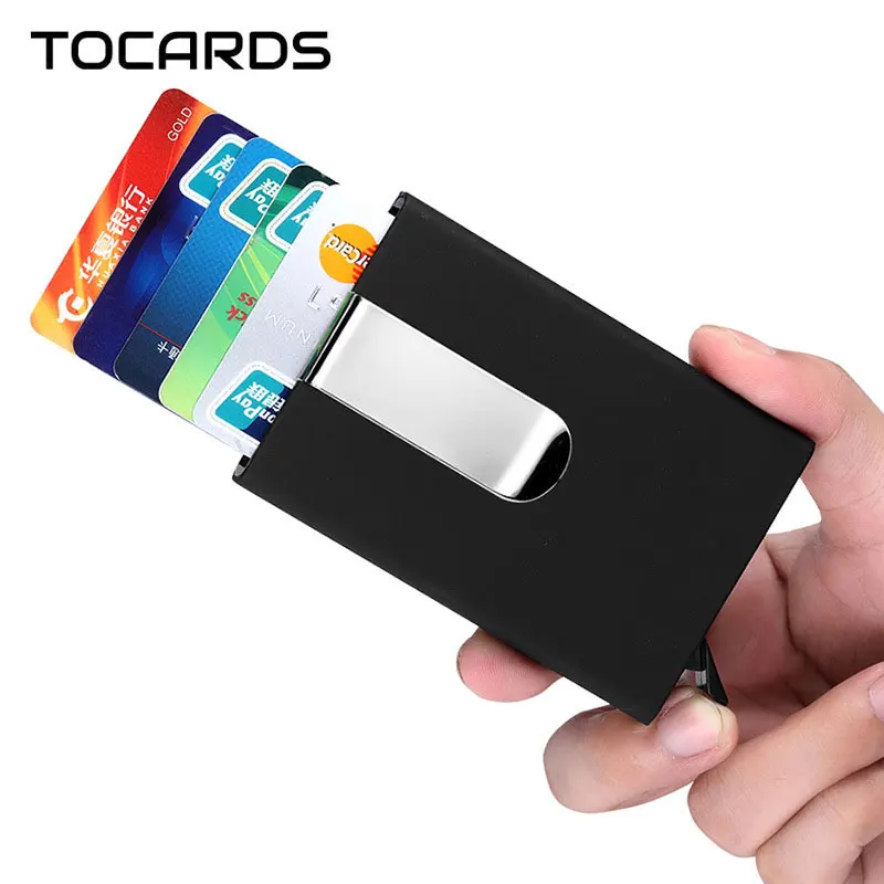 

Automatic Credit Card Holder Multi-function Men's ID Business Cards Holders Case with Money Dollar Clip Slim Thin Wallet for Man