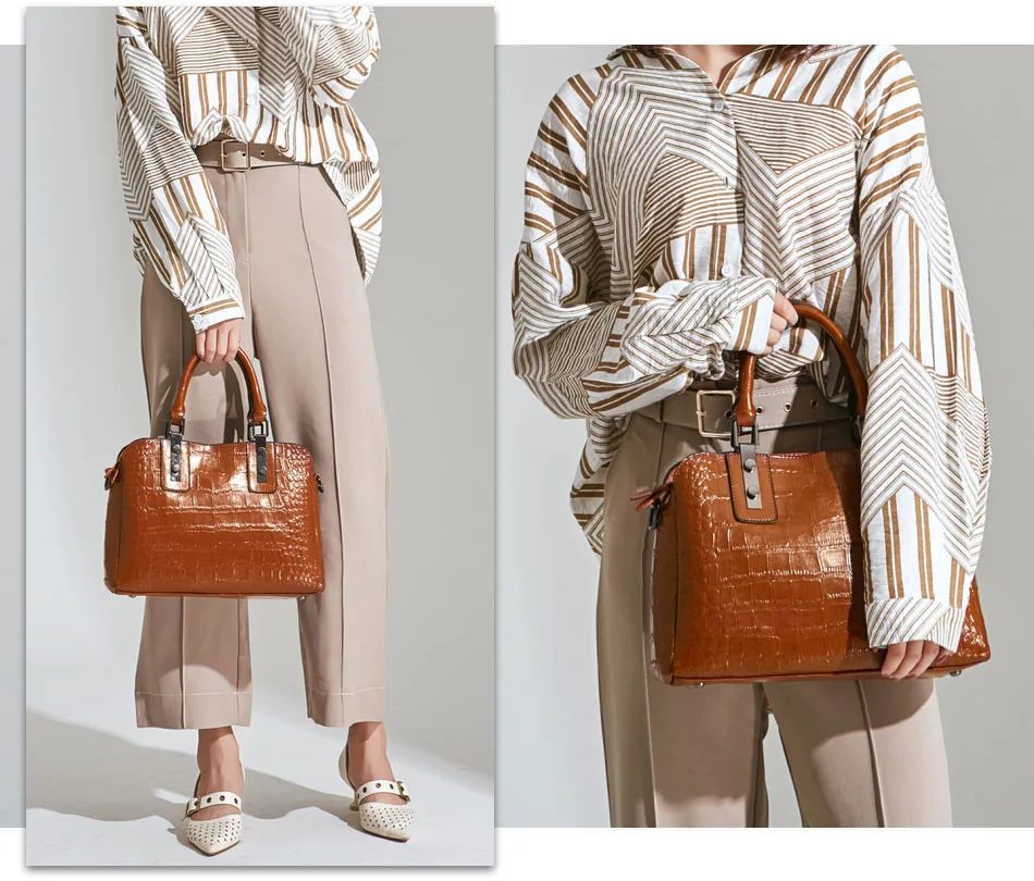 Genuine Leather Women Handbag Solid Cow Leather Women Crocodile pattern Tote Bags High Quality Female Messenger Bags Mschastiye